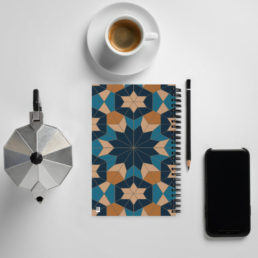Spiral notebook - Geometric Star in Red Sea Blue
