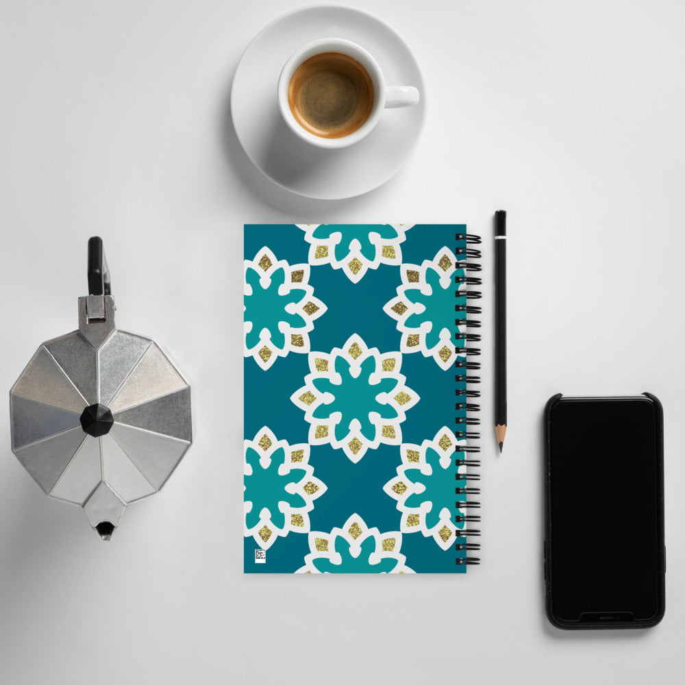Spiral notebook - Arabesque Flowers in Aqua and Gold