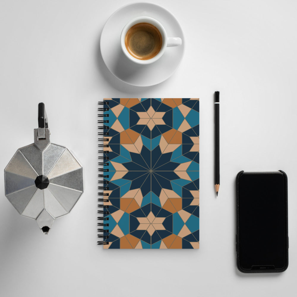 Spiral notebook - Geometric Star in Red Sea Blue