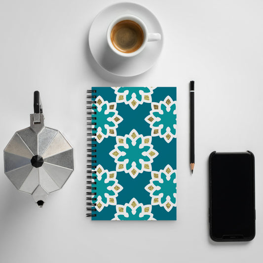 Spiral notebook - Arabesque Flowers in Aqua and Gold