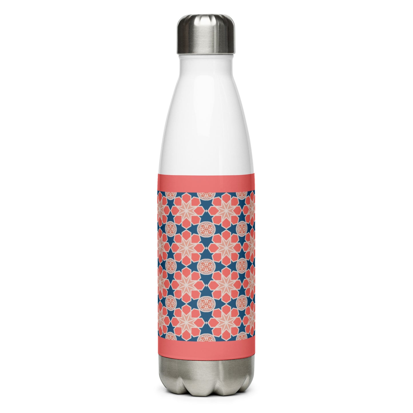 Stainless Steel Water Bottle - Geometric Arabesque Mashup in Pink