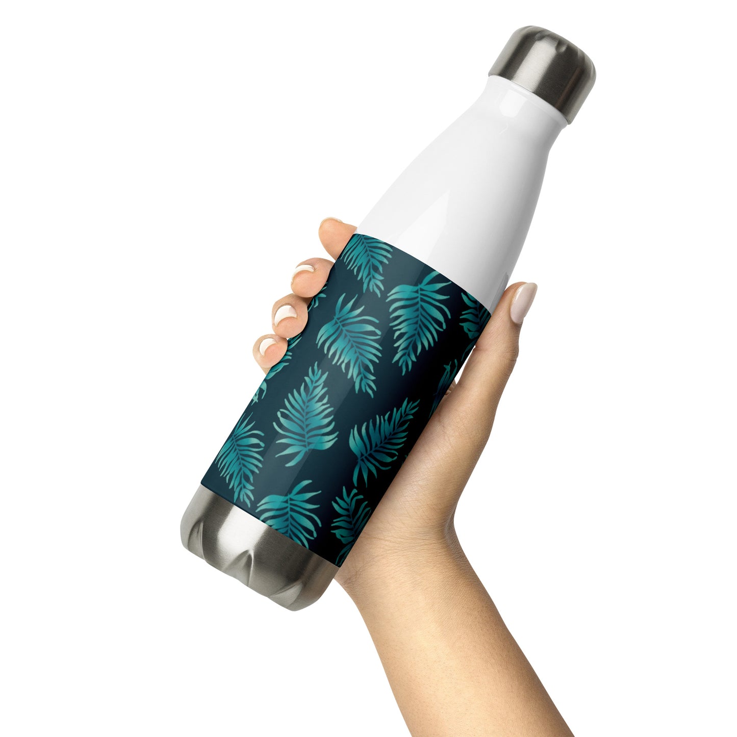 Stainless Steel Water Bottle - Palm Leaves in Blue Ombre