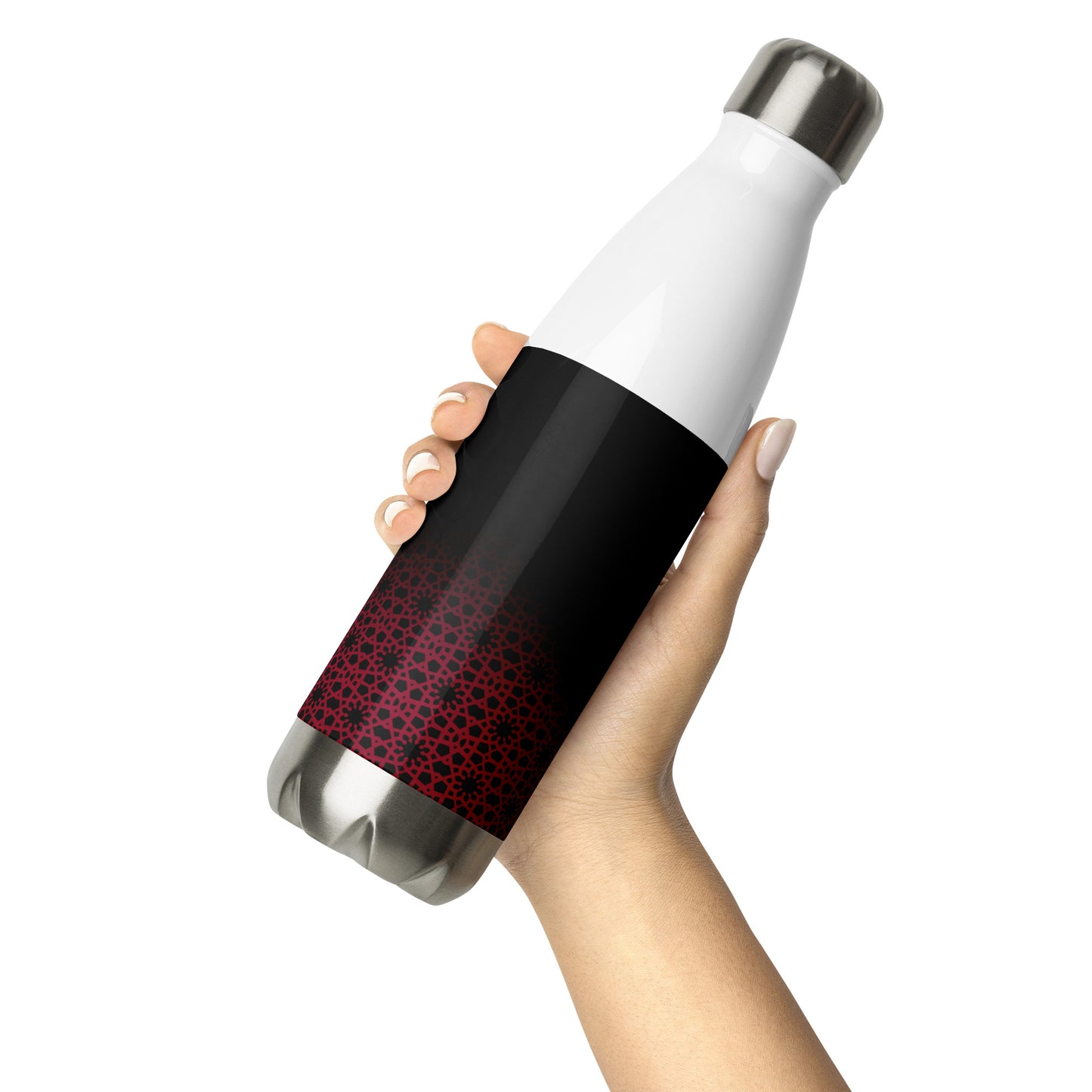 Stainless Steel Water Bottle - Geometric Ombre in Black and Red