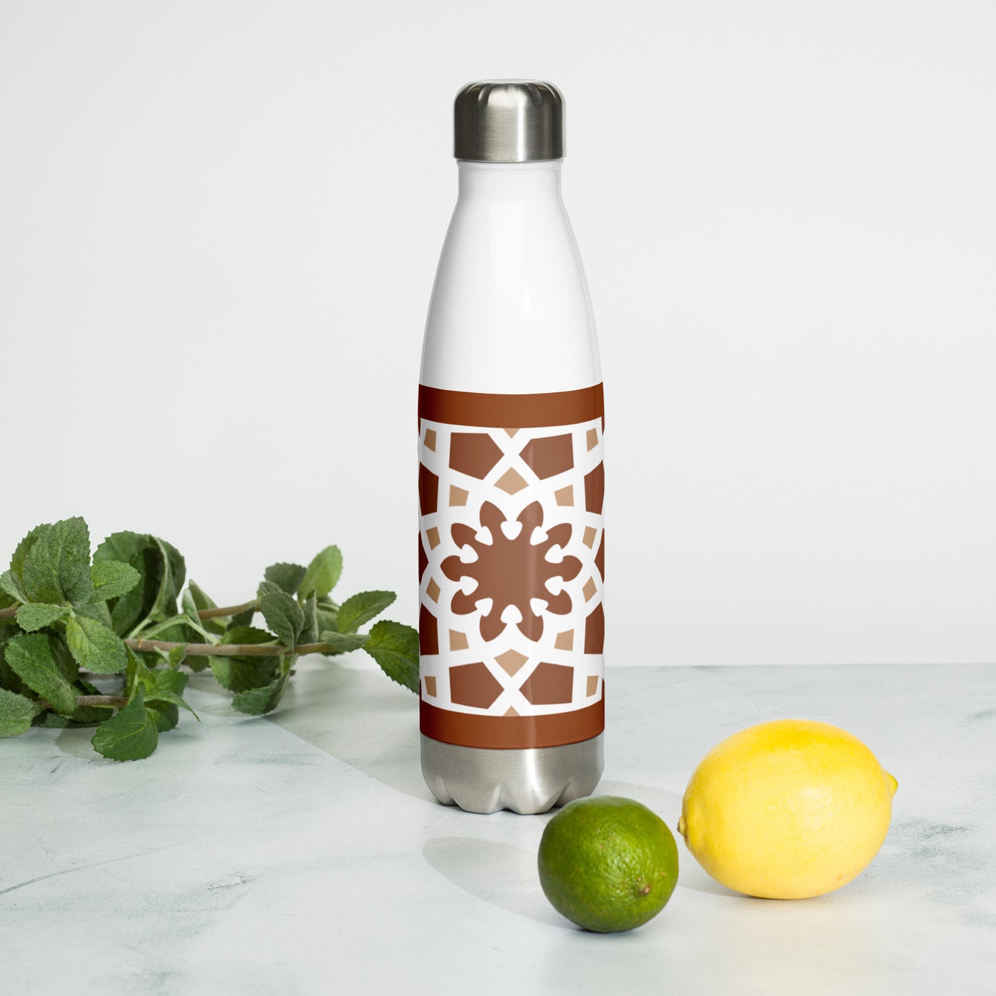 Stainless Steel Water Bottle - Arabesque Boho Chocolate