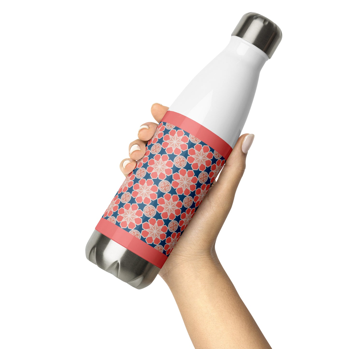 Stainless Steel Water Bottle - Geometric Arabesque Mashup in Pink
