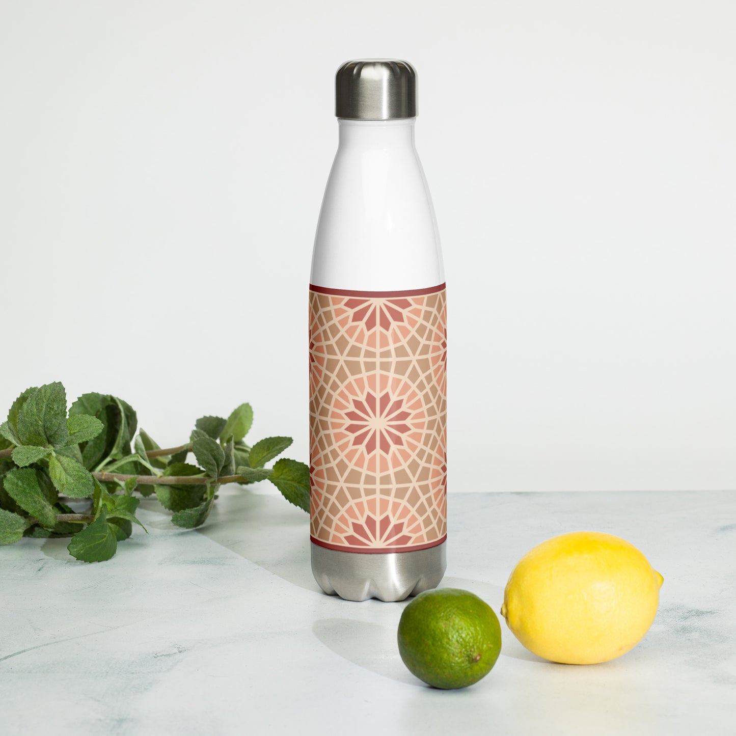 Stainless Steel Water Bottle - Geometric Star in Cocoa and Cream