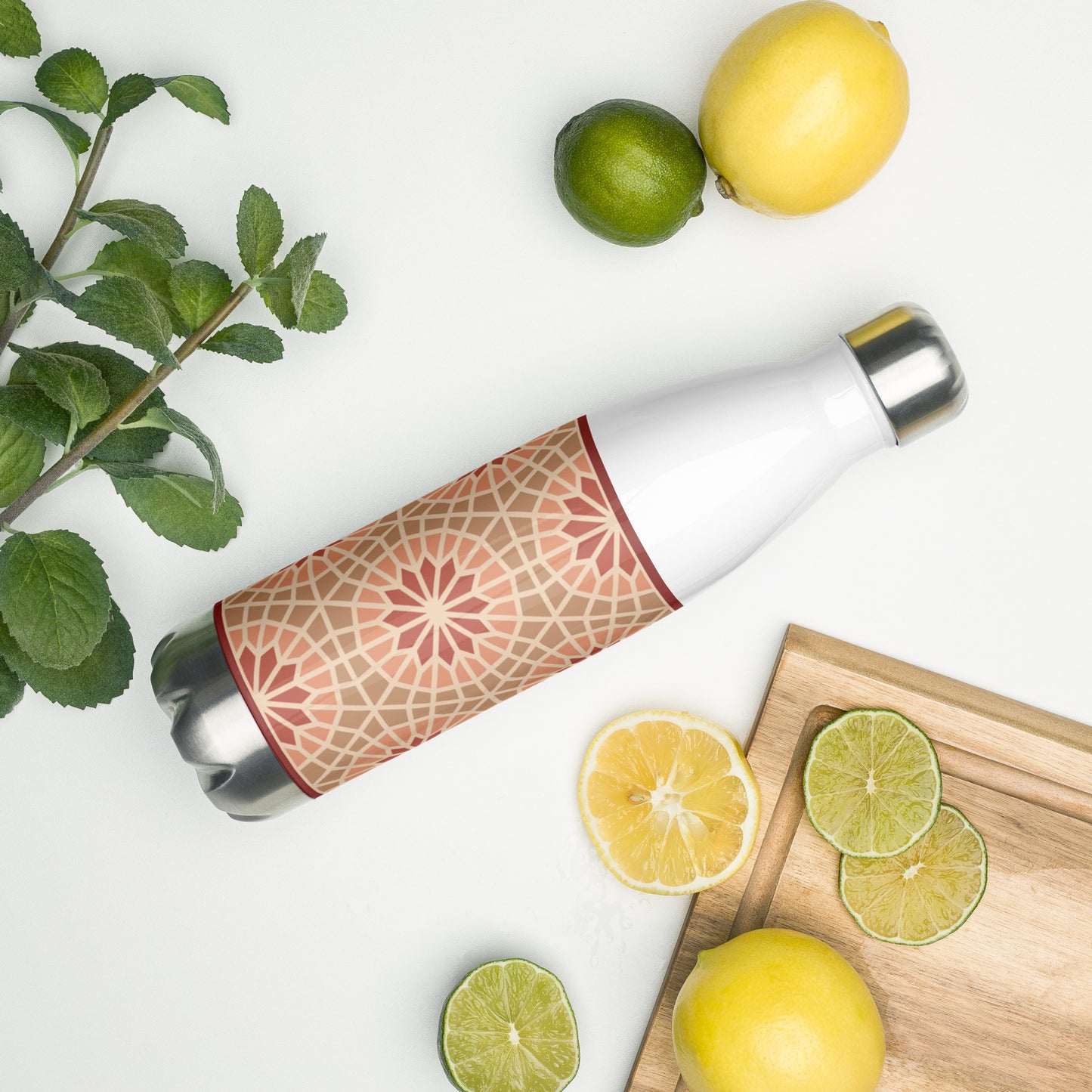 Stainless Steel Water Bottle - Geometric Star in Cocoa and Cream