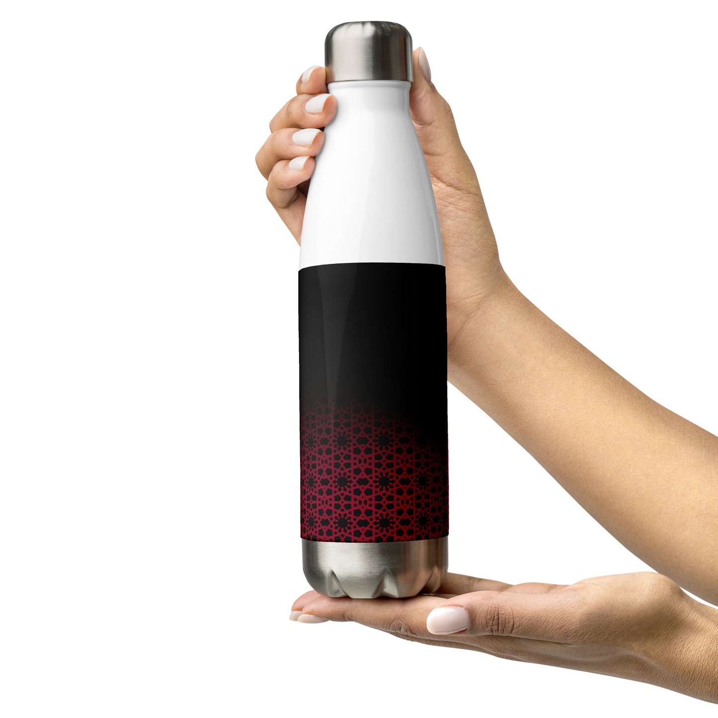 Stainless Steel Water Bottle - Geometric Ombre in Black and Red