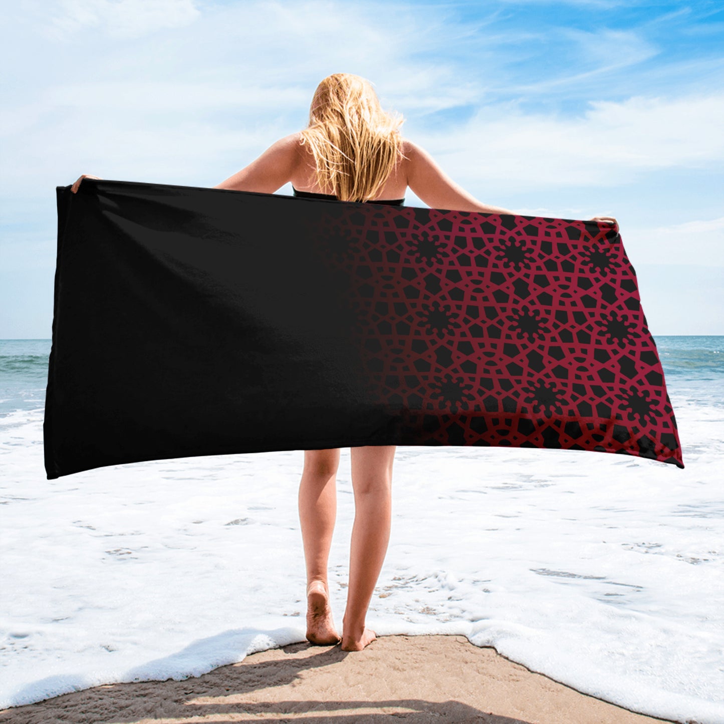 Towel - Geometric Ombre in Black and Red