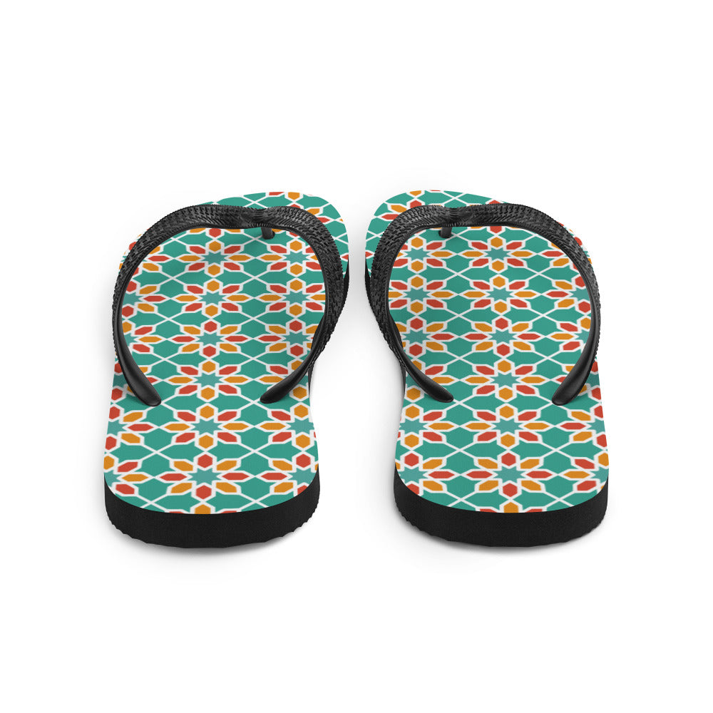 Flip-Flops - Geometric Desert Daisy in Aqua