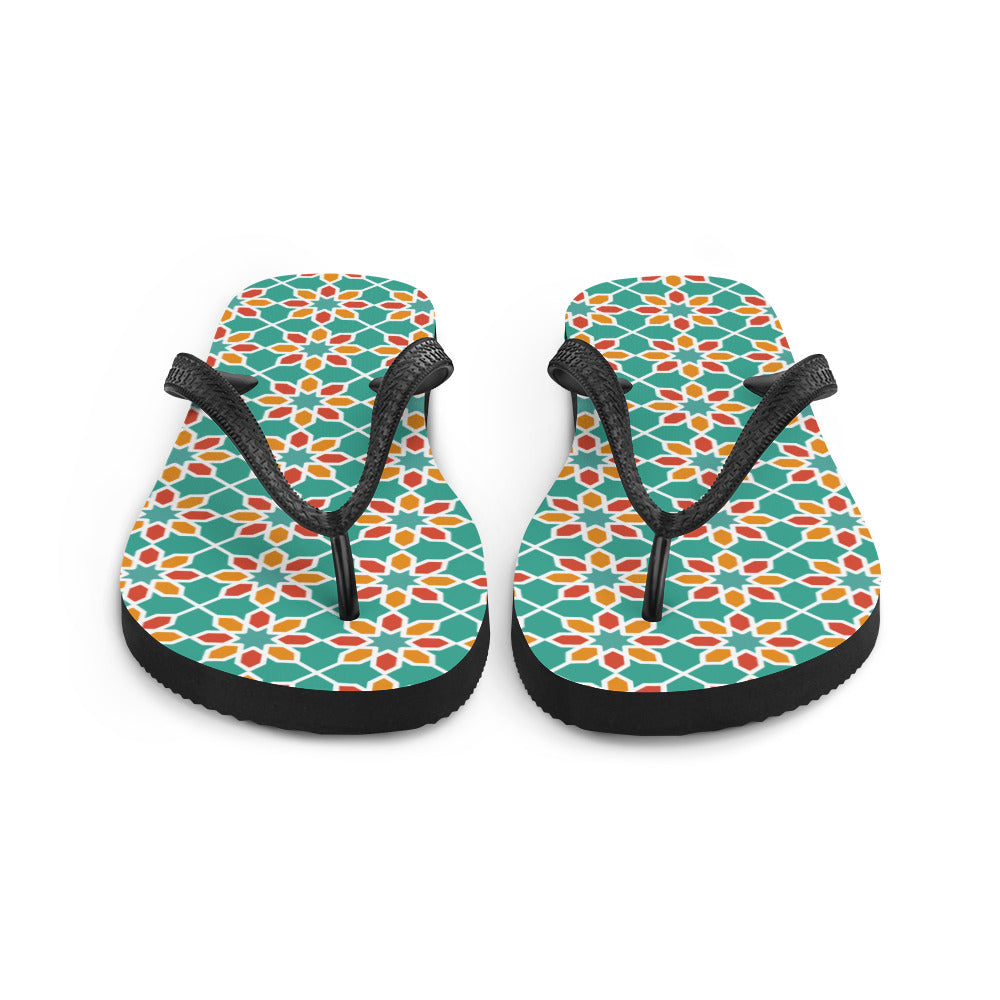Flip-Flops - Geometric Desert Daisy in Aqua