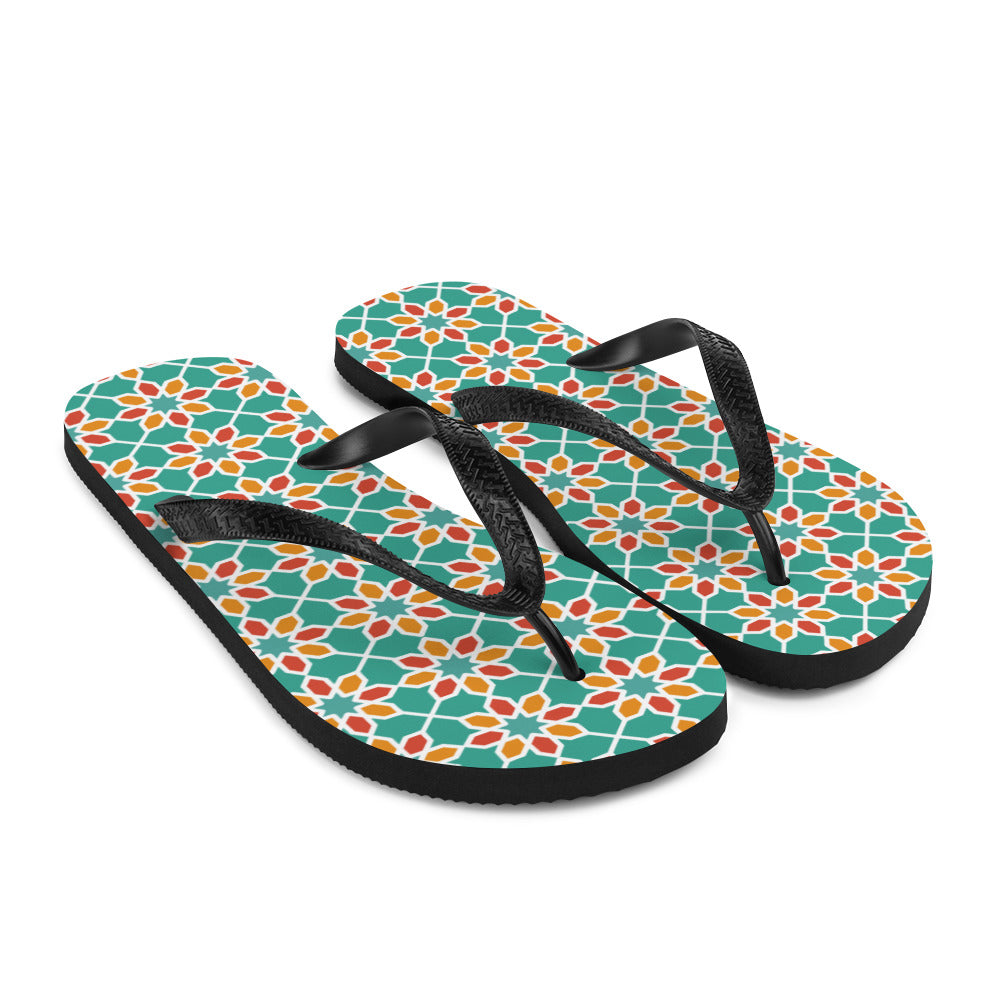 Flip-Flops - Geometric Desert Daisy in Aqua