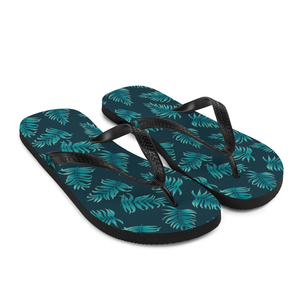 Flip-Flops - Palm Leaves in Blue Ombre