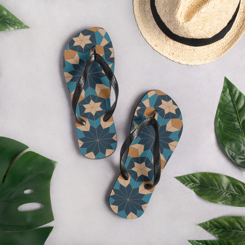 Flip-Flops - Geometric Star in Red Sea Blue