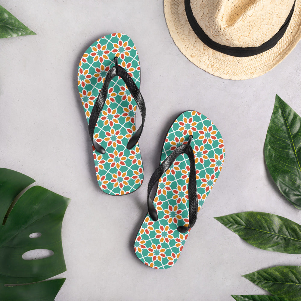 Flip-Flops - Geometric Desert Daisy in Aqua