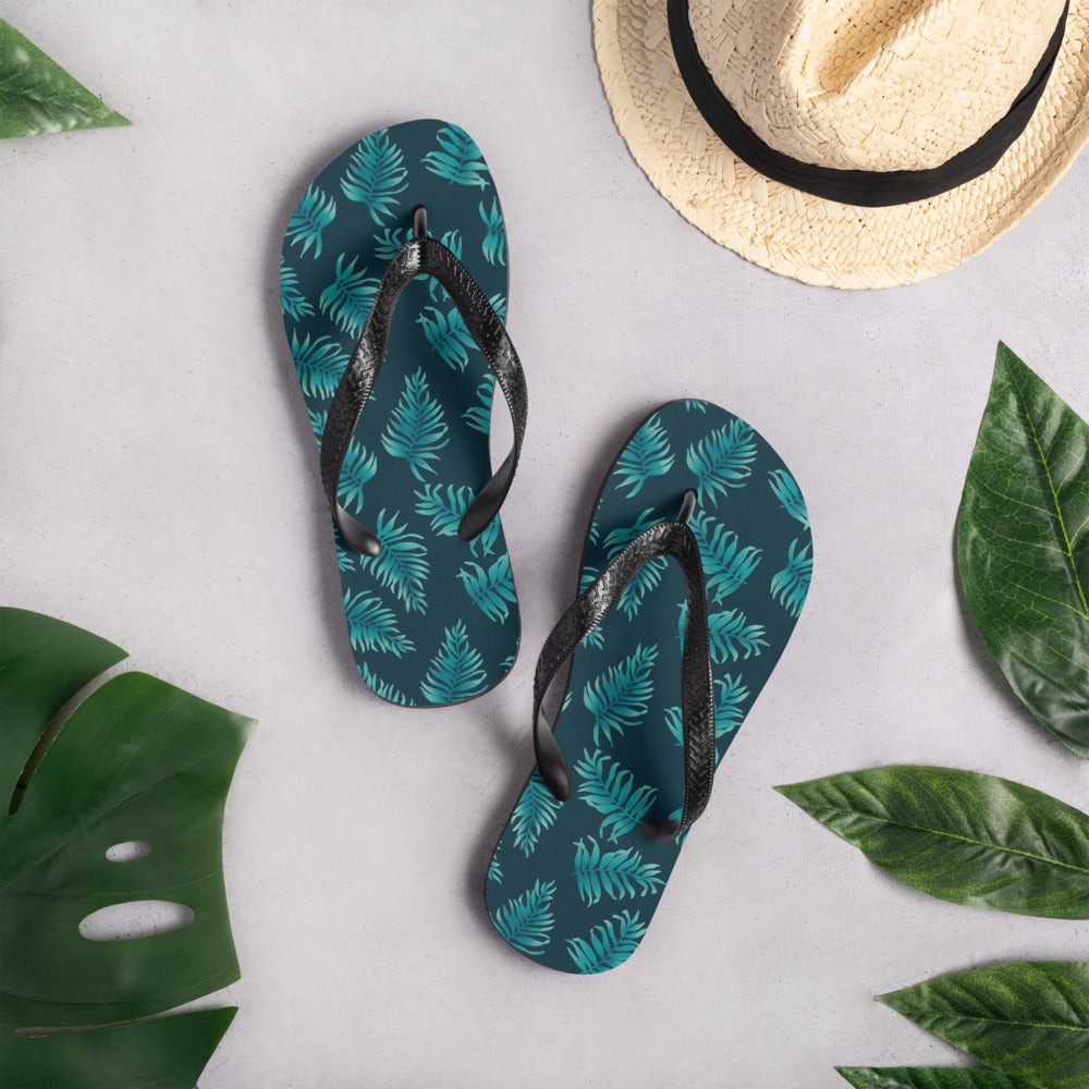 Flip-Flops - Palm Leaves in Blue Ombre