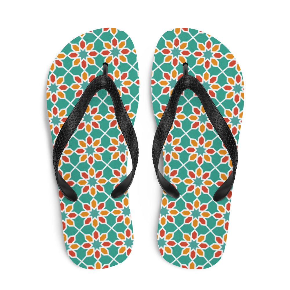 Flip-Flops - Geometric Desert Daisy in Aqua