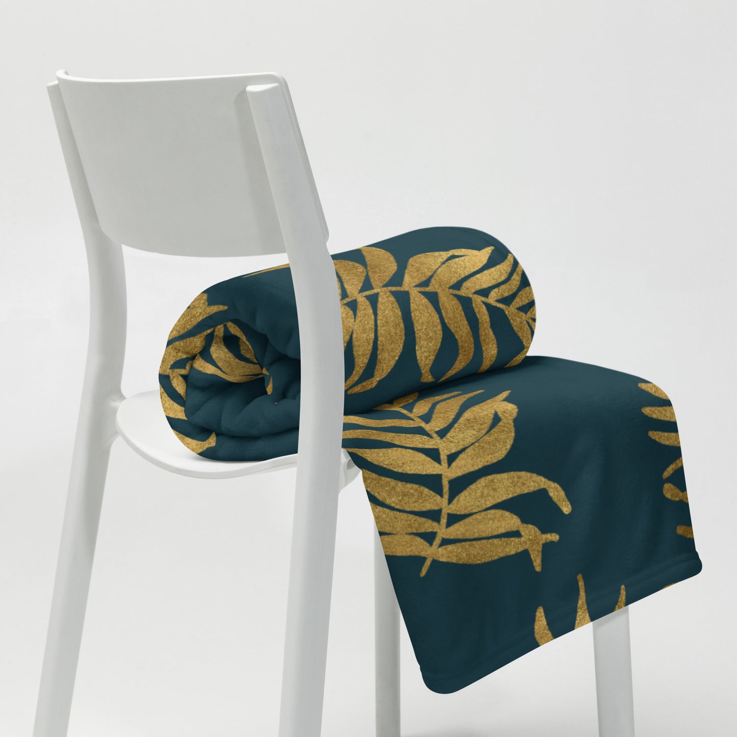 Throw Blanket - Palm Leaves in Gold and Teal