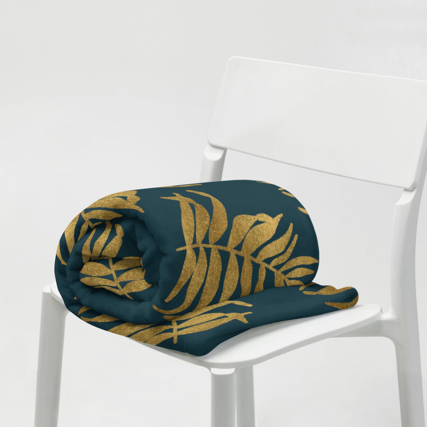 Throw Blanket - Palm Leaves in Gold and Teal