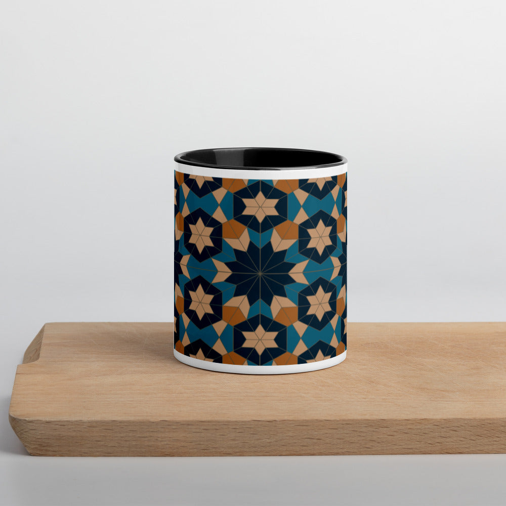 Mug with Color Inside - Geometric Star in Red Sea Blue