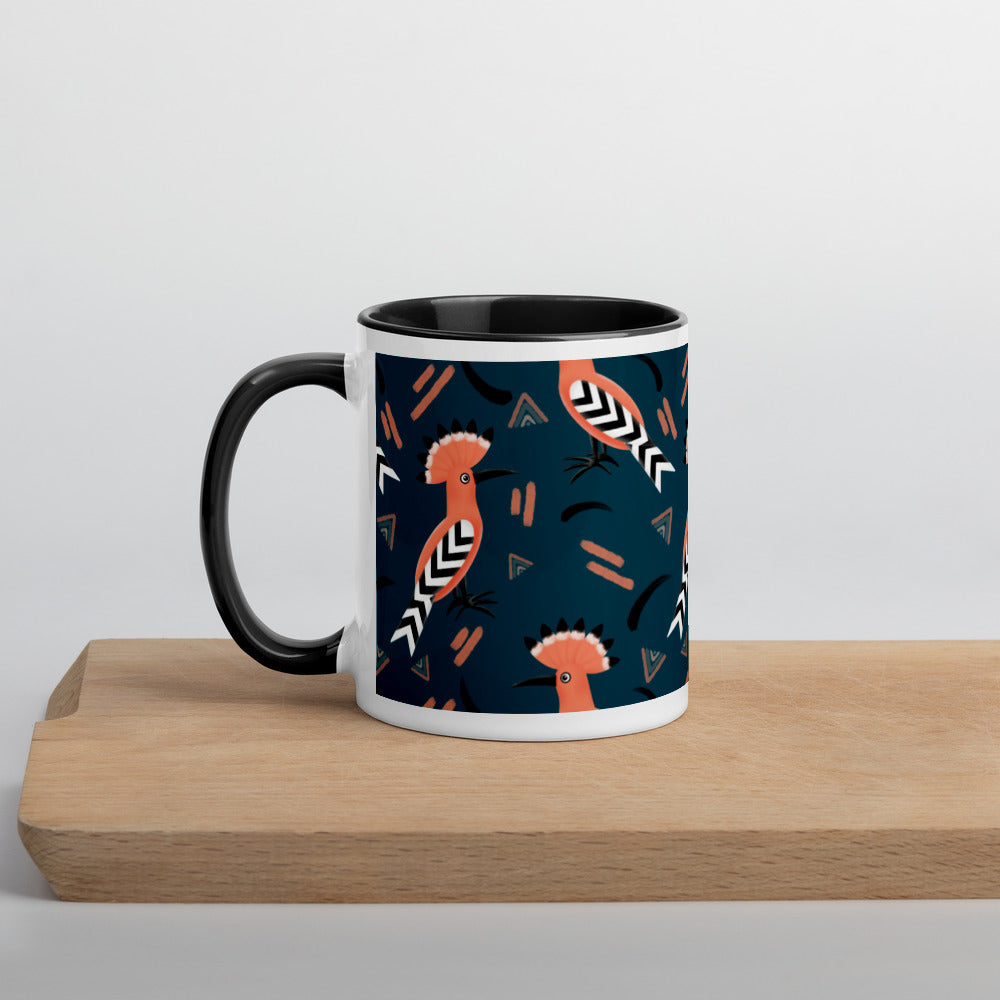 Mug with Color Inside - Hoopoe Bird Pattern