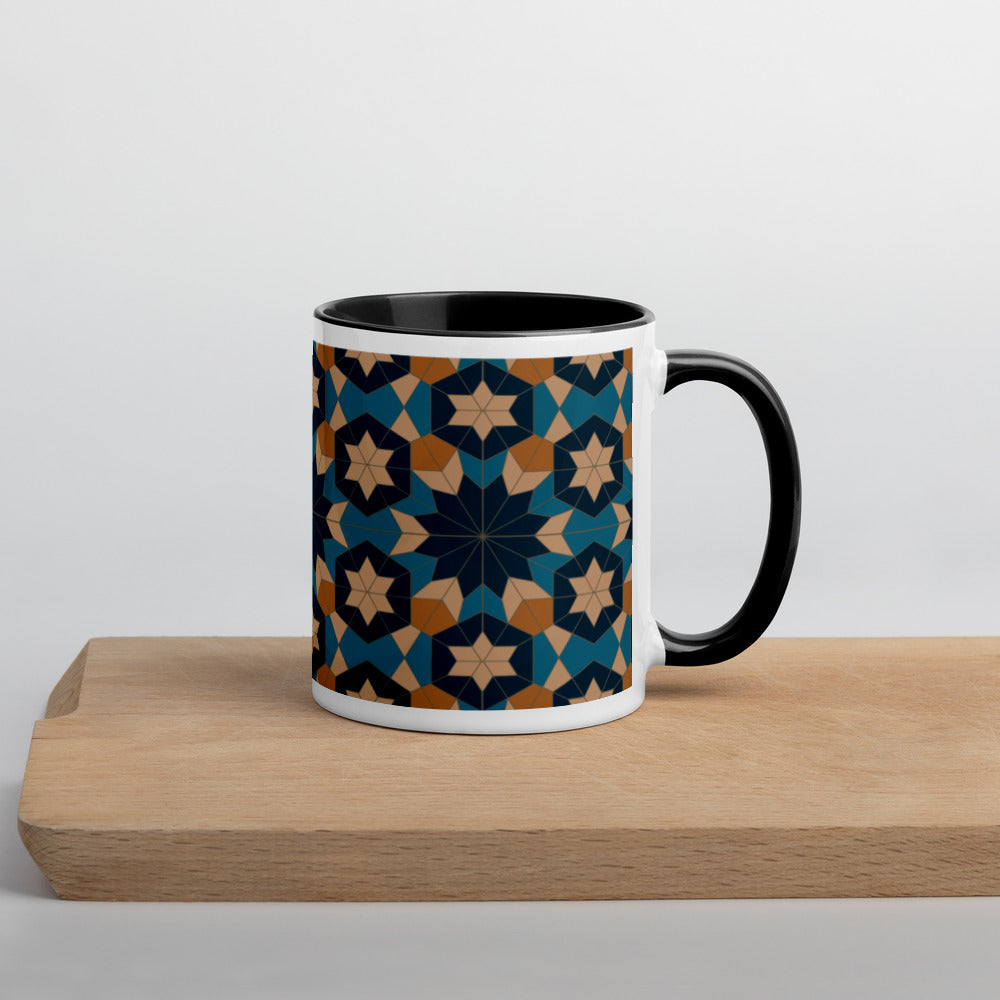 Mug with Color Inside - Geometric Star in Red Sea Blue