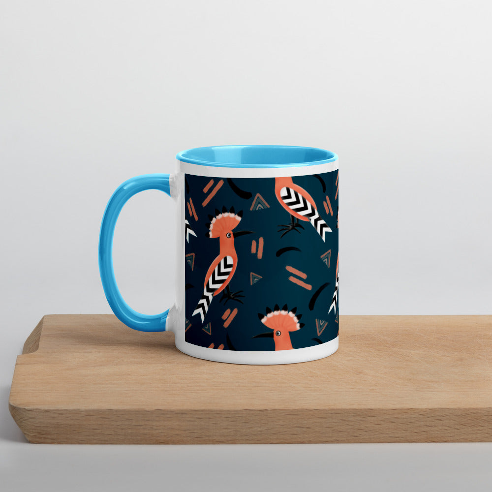 Mug with Color Inside - Hoopoe Bird Pattern