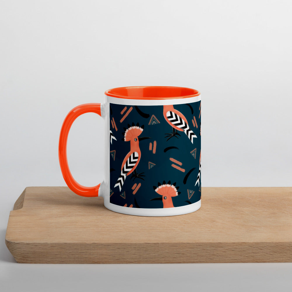 Mug with Color Inside - Hoopoe Bird Pattern