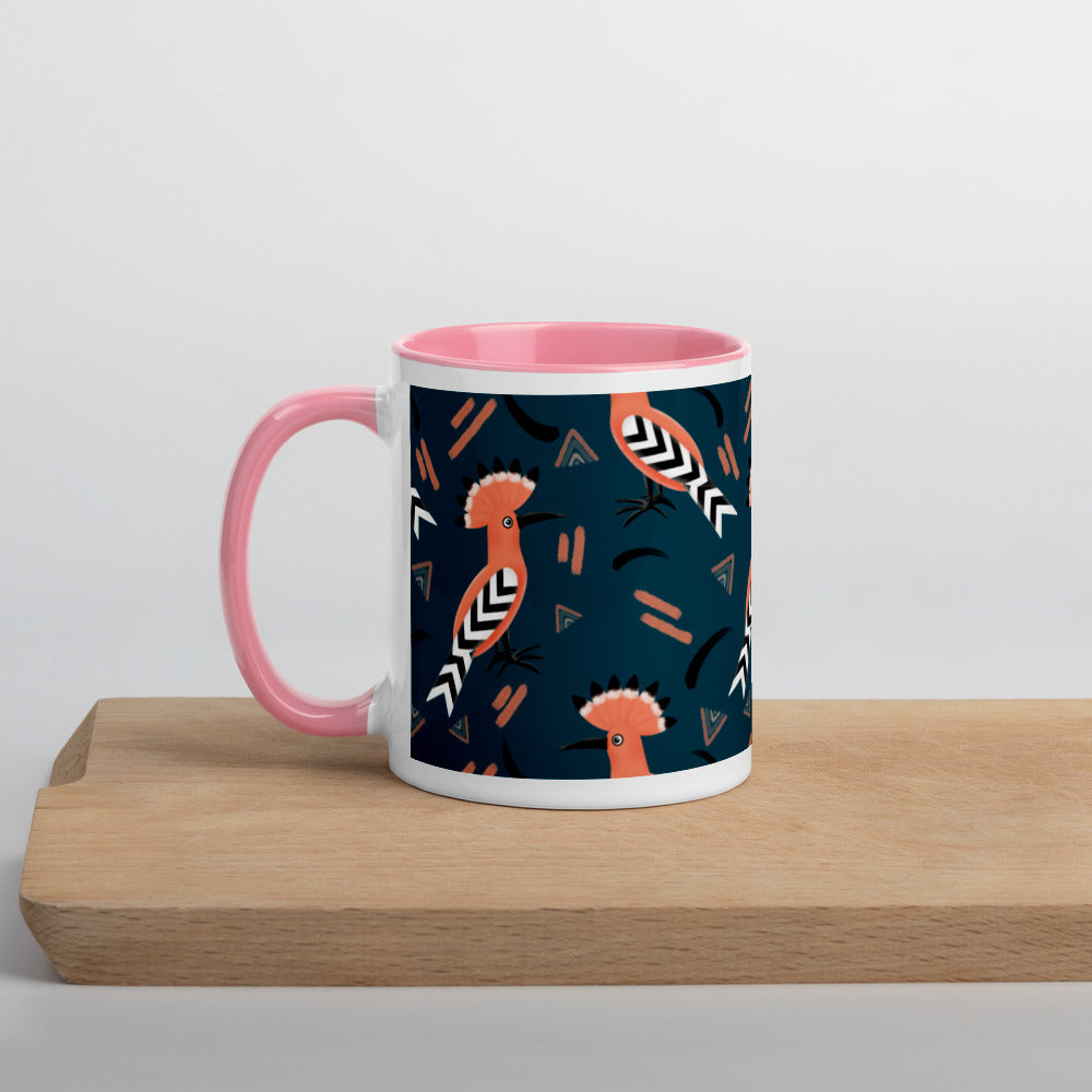 Mug with Color Inside - Hoopoe Bird Pattern