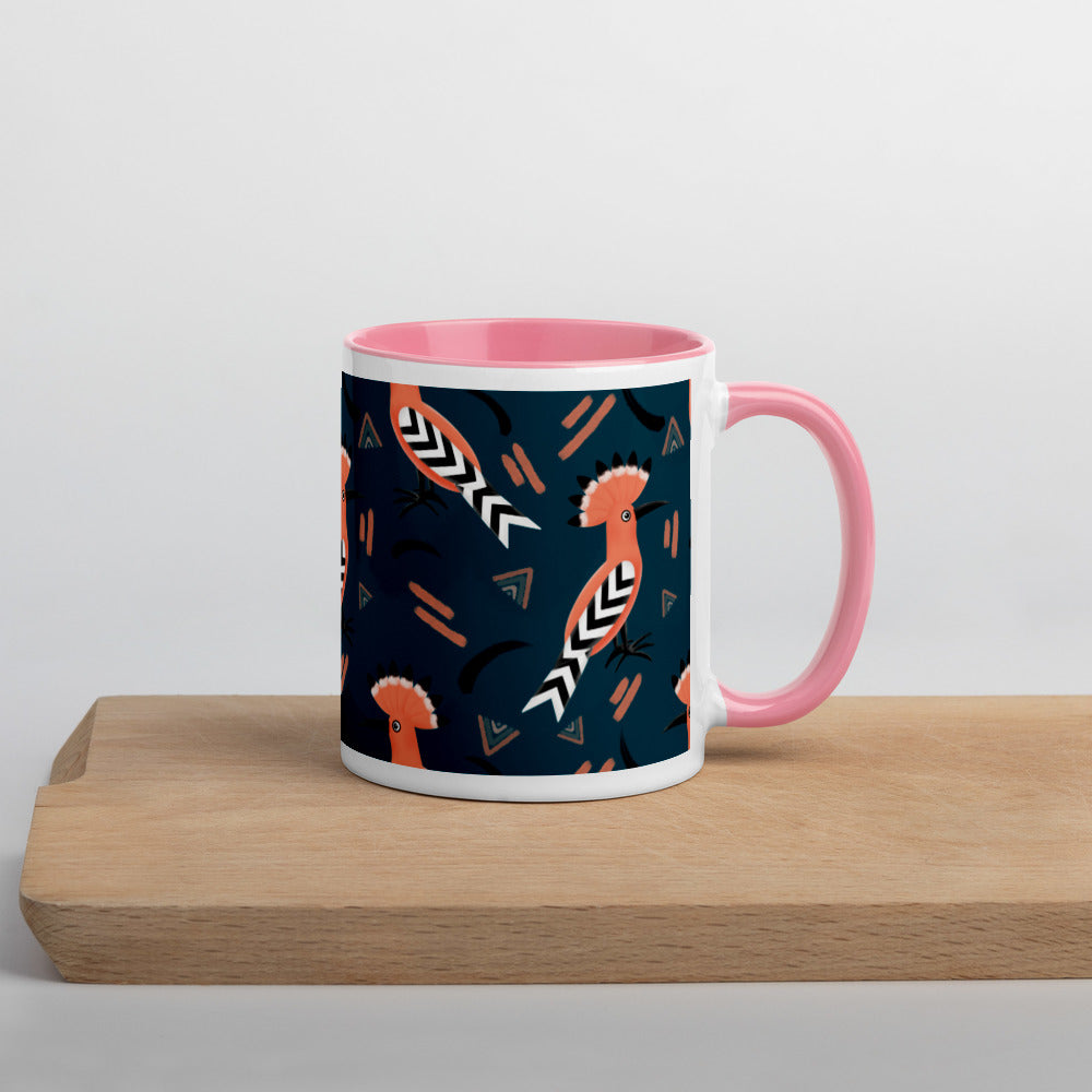 Mug with Color Inside - Hoopoe Bird Pattern