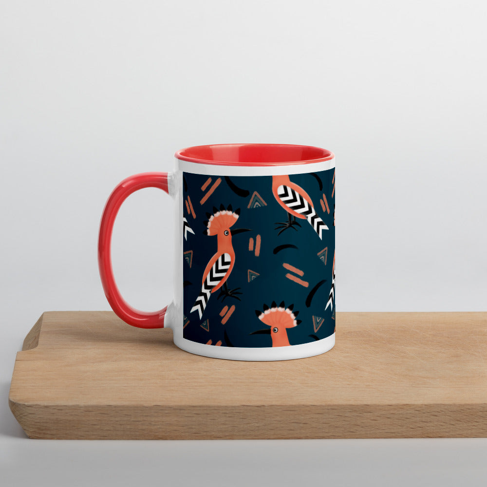Mug with Color Inside - Hoopoe Bird Pattern