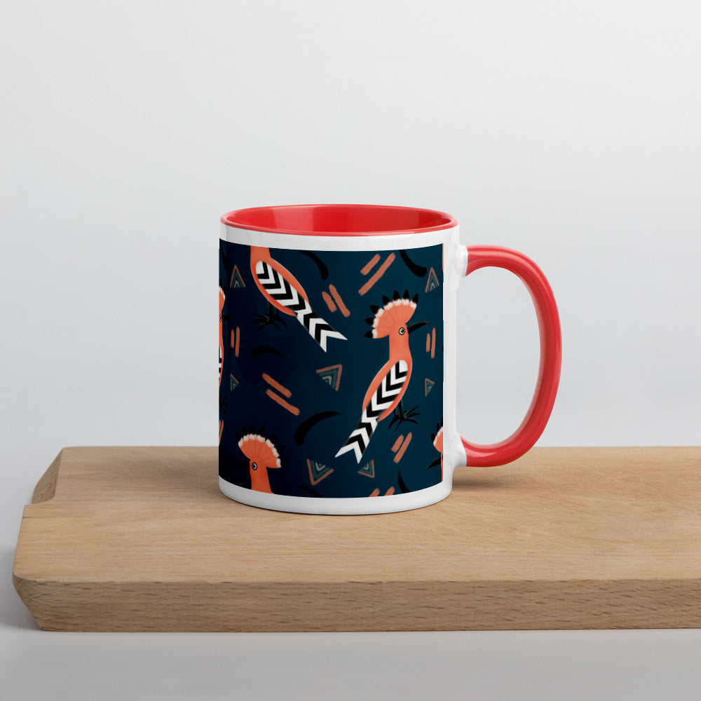 Mug with Color Inside - Hoopoe Bird Pattern