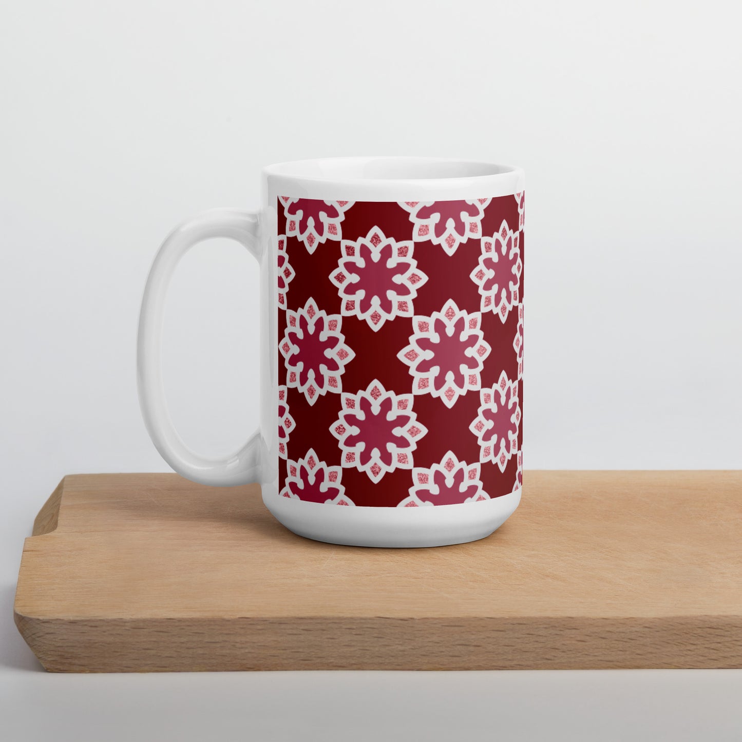 White glossy mug - Arabesque Flower in Rouge
