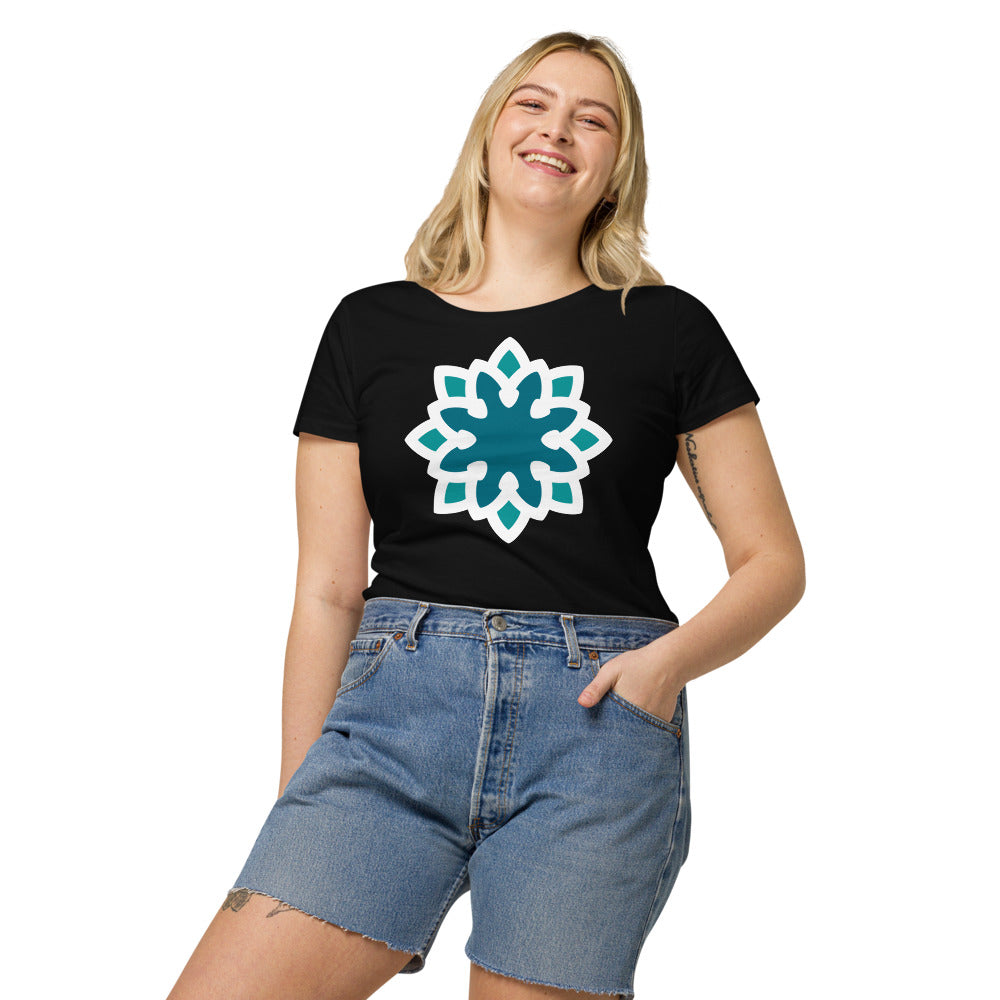 Women’s 100% organic cotton t-shirt 🍃 Arabesque Flower in Aqua