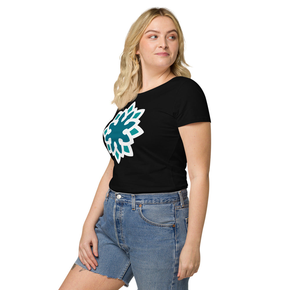 Women’s 100% organic cotton t-shirt 🍃 Arabesque Flower in Aqua