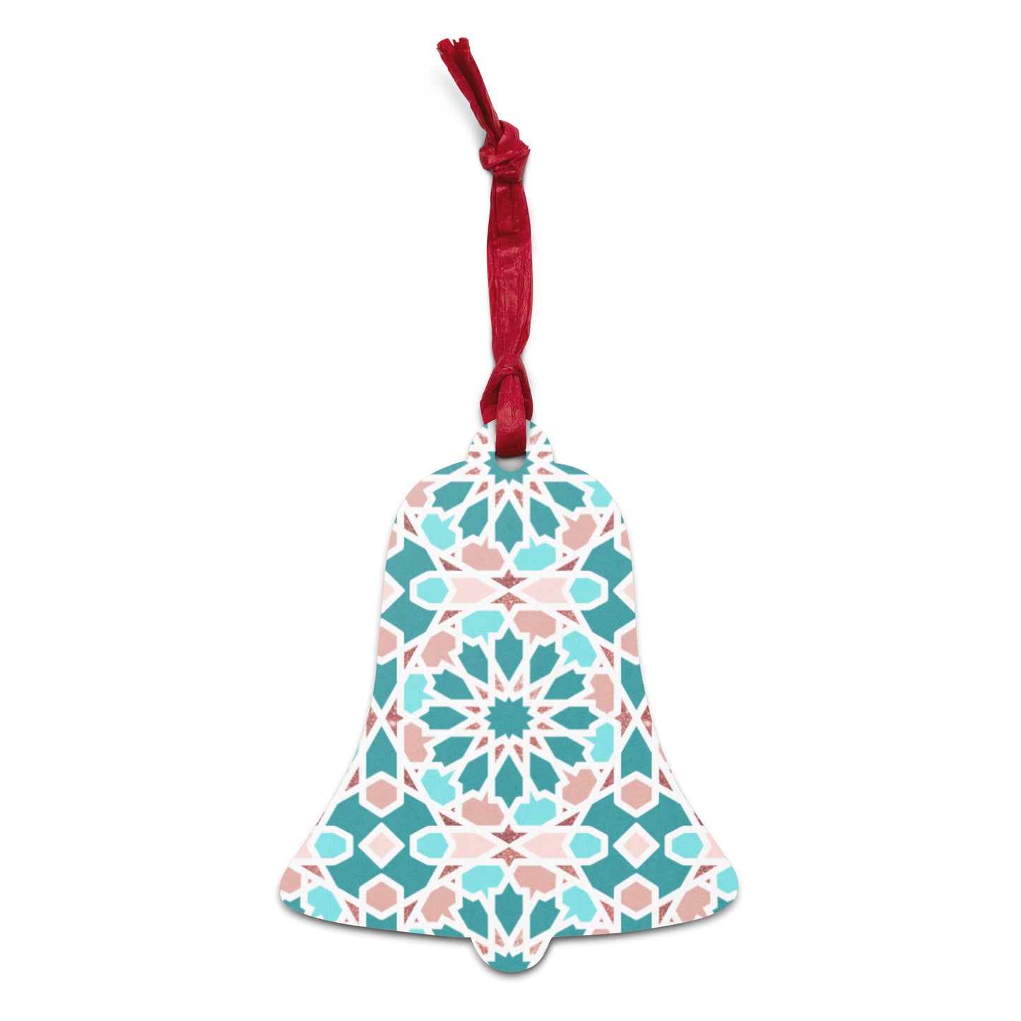 Wooden Holiday Ornaments - Arabian Geometric Star in Red Sea Colors