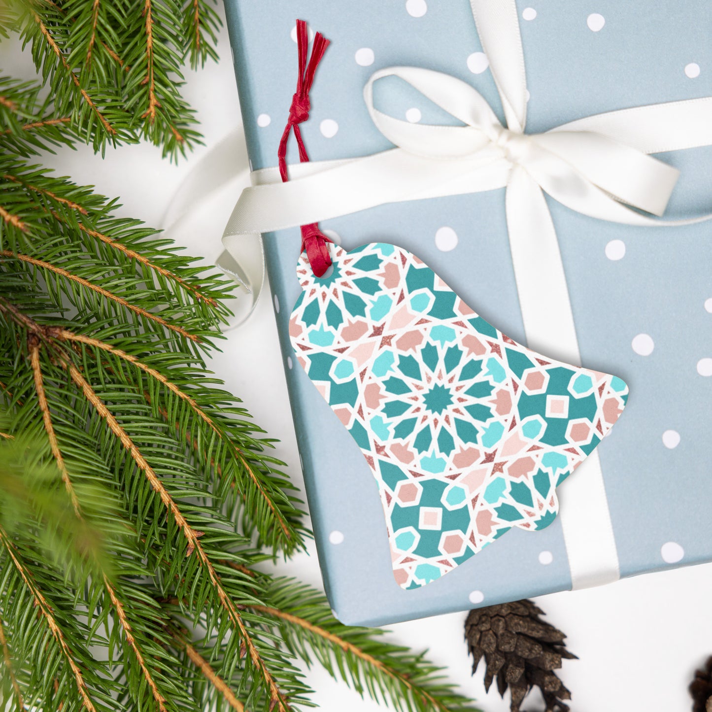 Wooden Holiday Ornaments - Arabian Geometric Star in Red Sea Colors