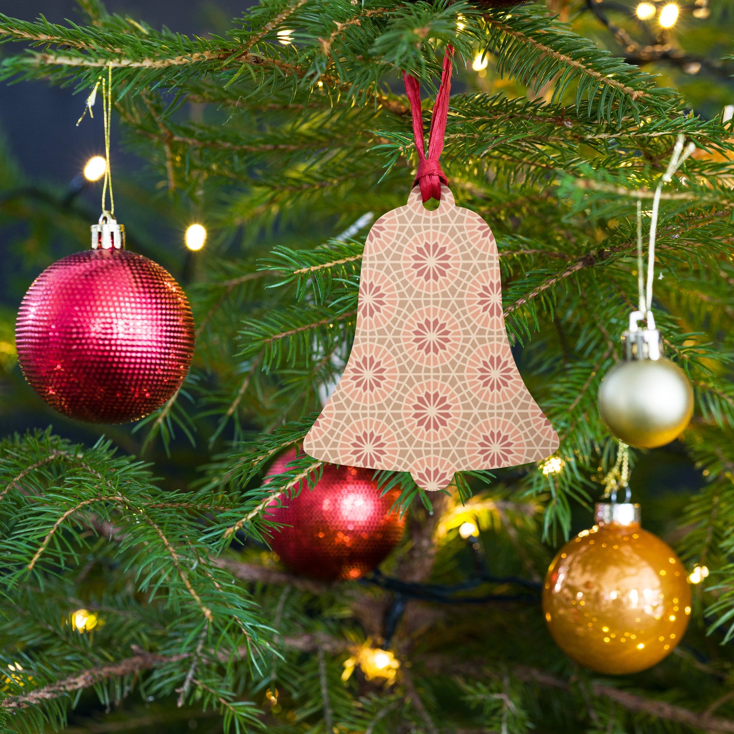 Wooden Holiday Ornaments - Geometric Star in Cocoa and Cream