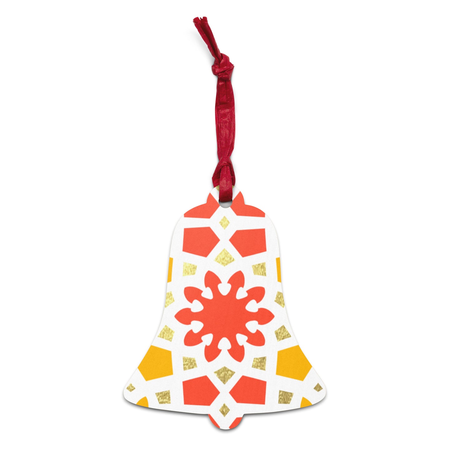 Wooden Holiday Ornaments - Geometric Arabesque in Orange Yellow and Gold