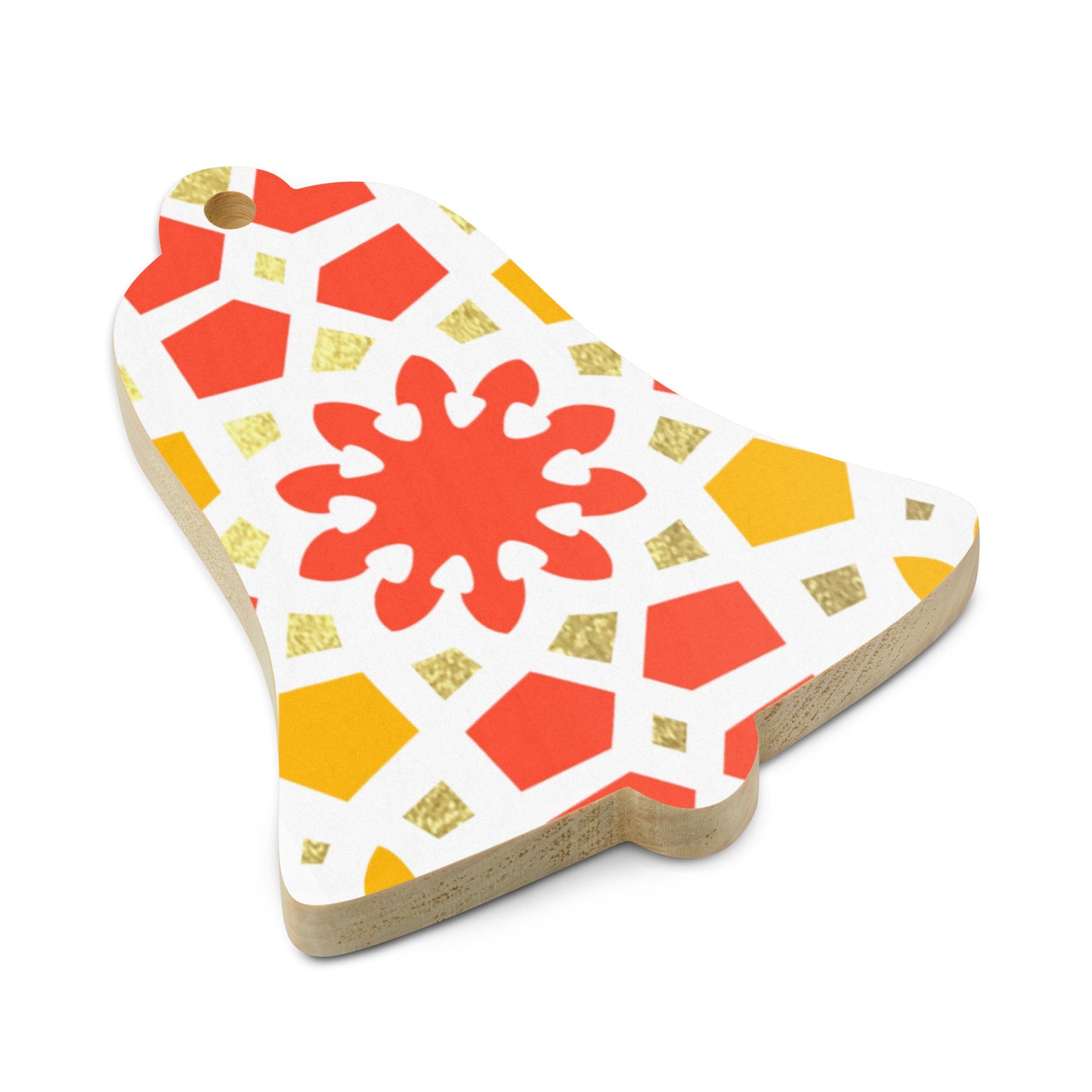 Wooden Holiday Ornaments - Geometric Arabesque in Orange Yellow and Gold