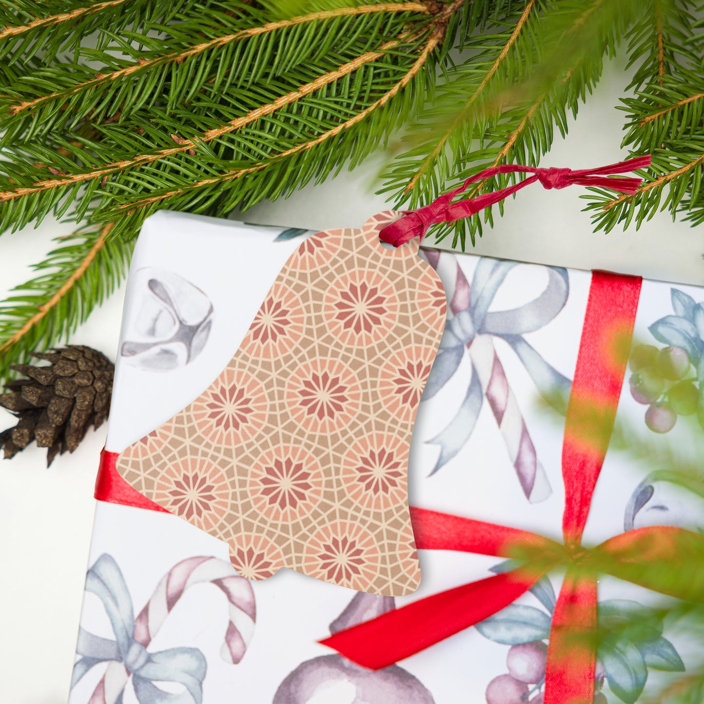 Wooden Holiday Ornaments - Geometric Star in Cocoa and Cream