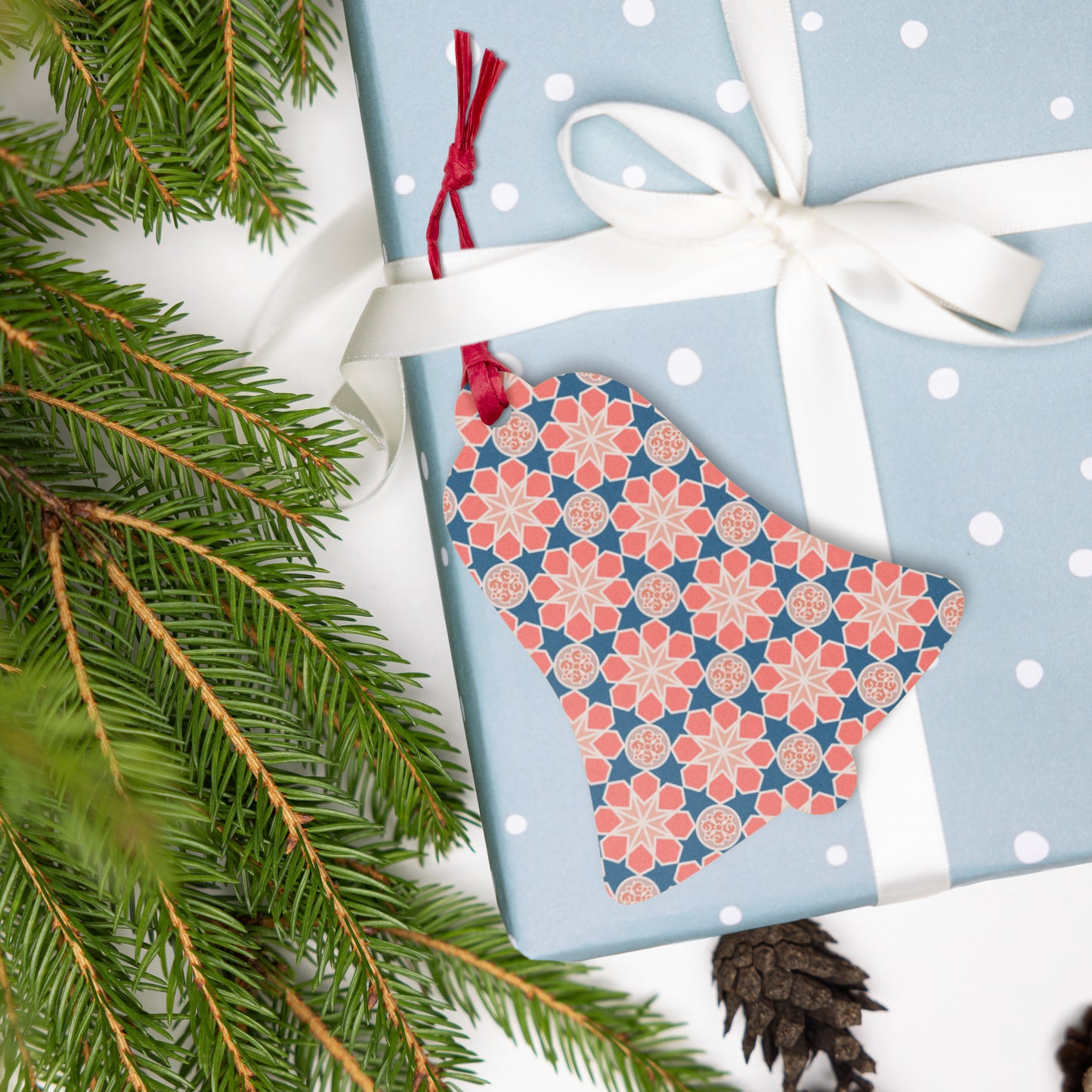Wooden Holiday Ornaments - Geometric Arabesque Mashup in Pink