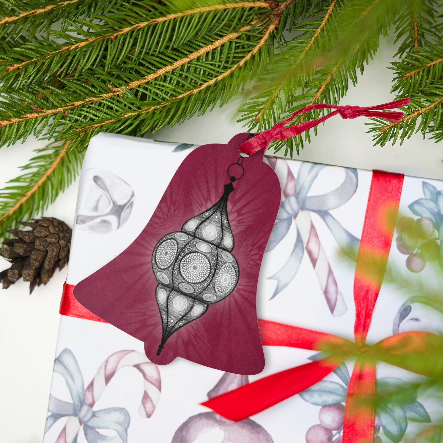 Wooden Holiday Ornaments - Merry and Bright Arabic Lantern