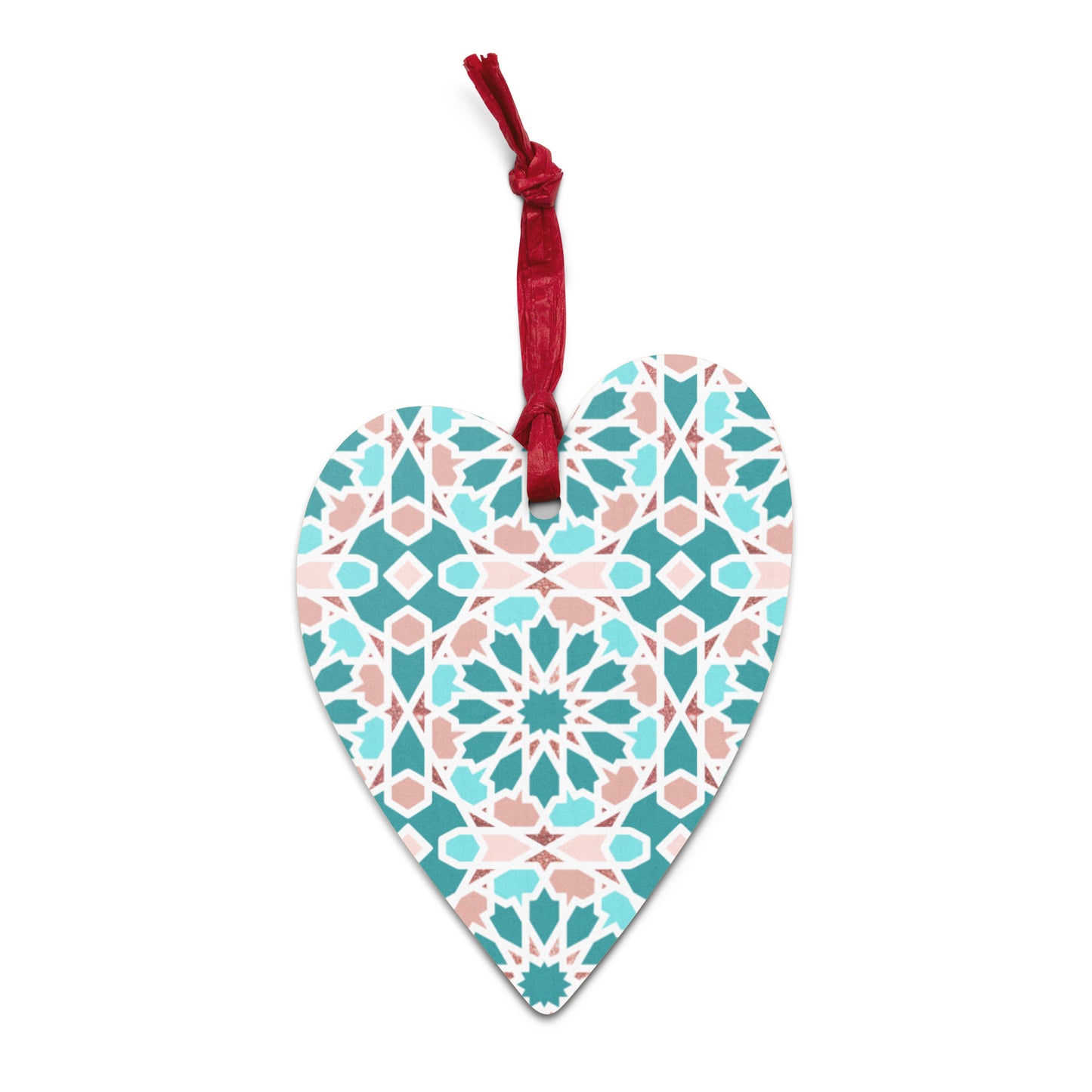 Wooden Holiday Ornaments - Arabian Geometric Star in Red Sea Colors
