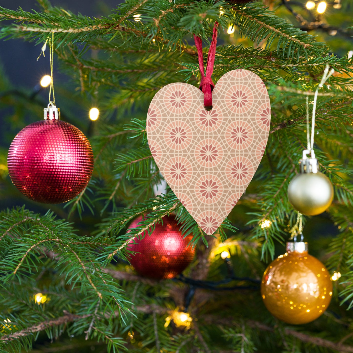 Wooden Holiday Ornaments - Geometric Star in Cocoa and Cream