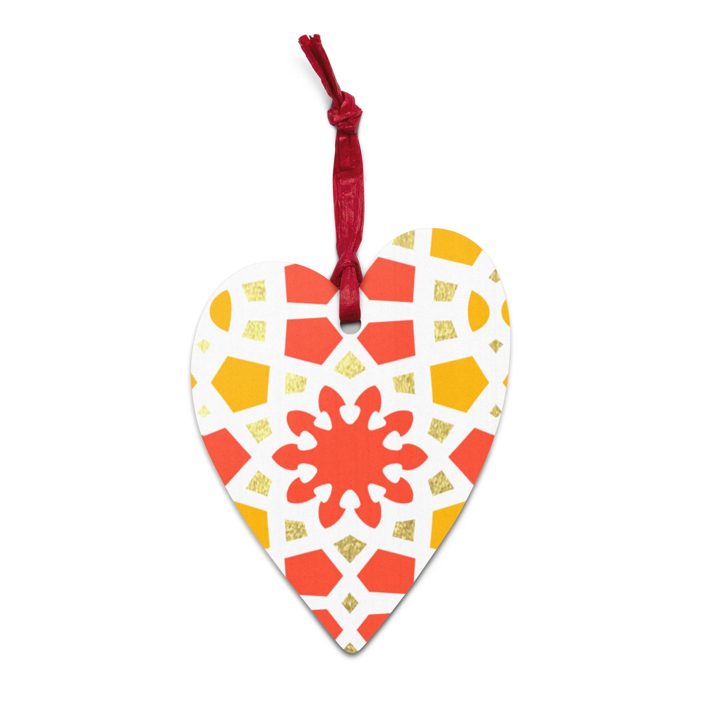 Wooden Holiday Ornaments - Geometric Arabesque in Orange Yellow and Gold