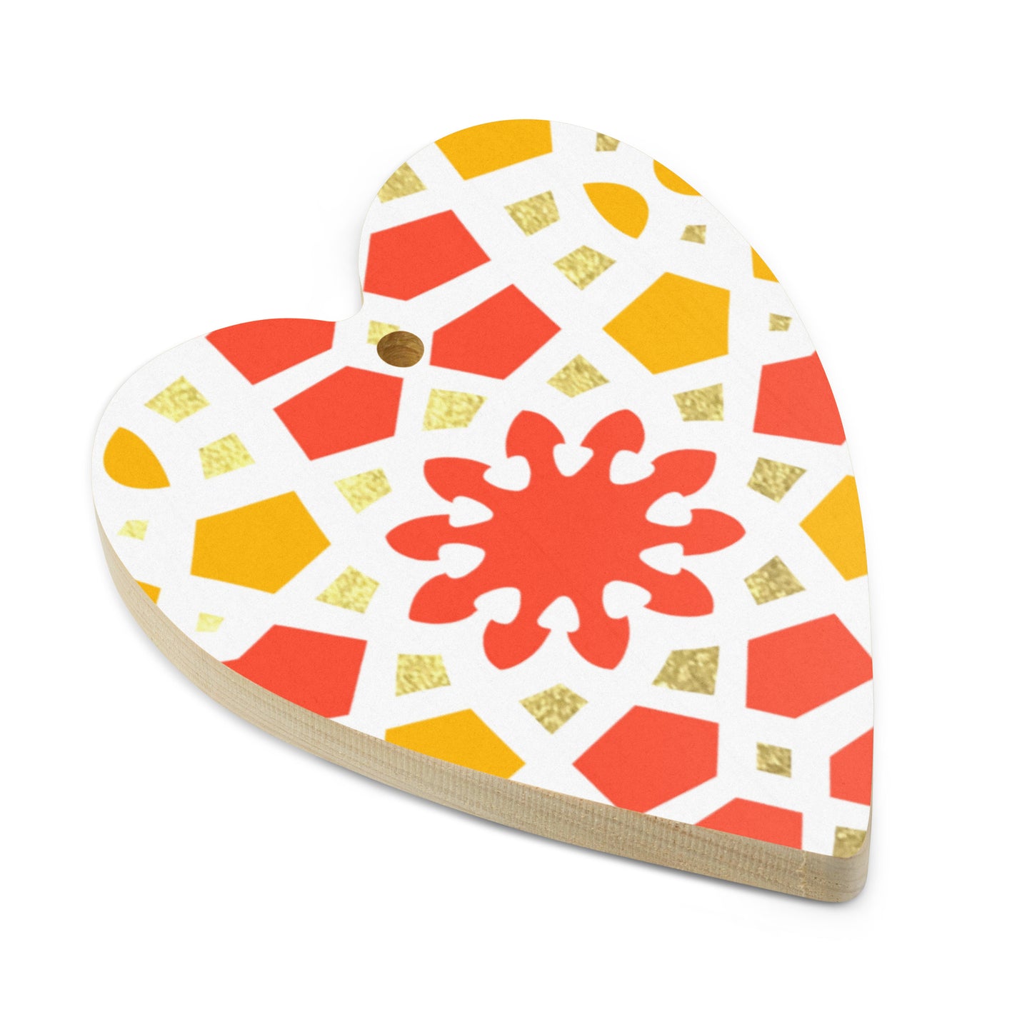 Wooden Holiday Ornaments - Geometric Arabesque in Orange Yellow and Gold