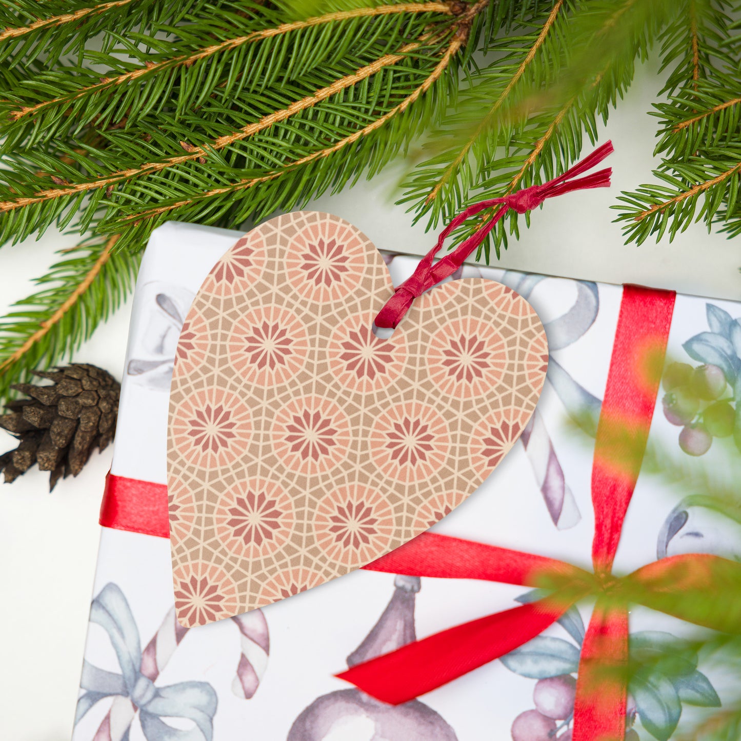 Wooden Holiday Ornaments - Geometric Star in Cocoa and Cream