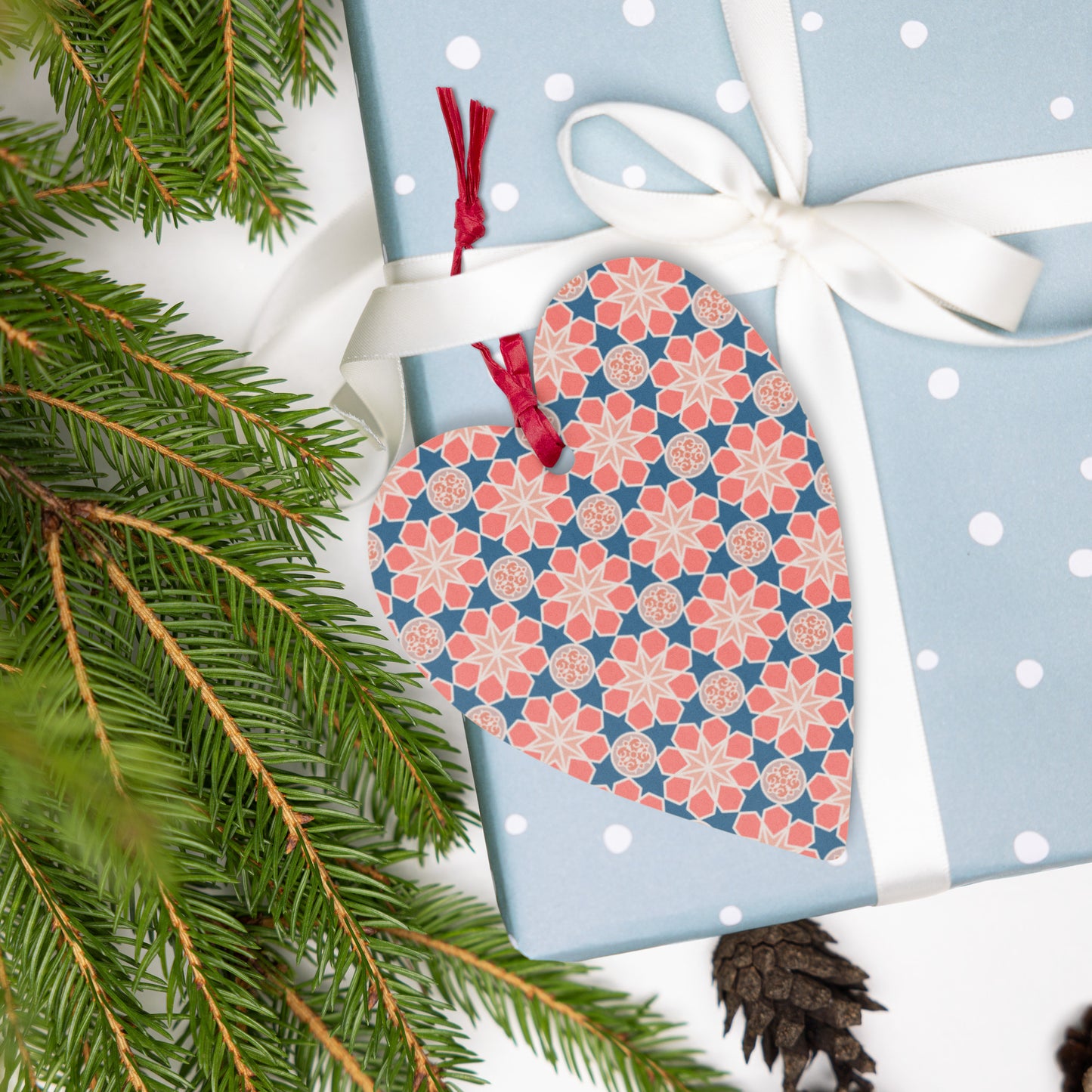 Wooden Holiday Ornaments - Geometric Arabesque Mashup in Pink