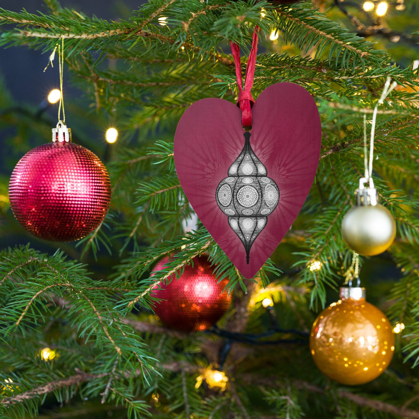 Wooden Holiday Ornaments - Merry and Bright Arabic Lantern